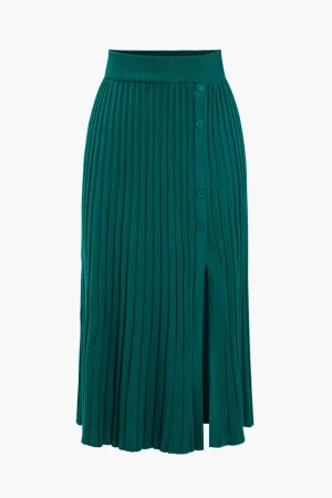 Knit Button Pleated Slit Skirt>MICAS Online