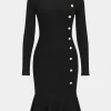 Knit Button Round Neck Long Sleeve Dress>MICAS Best