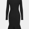 Knit Button Round Neck Long Sleeve Dress>MICAS Best