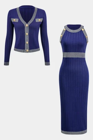 Knit Button Sweater Cardigan And Dress Set>MICAS Outlet