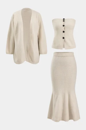 Knit Button Tank Top And Cardigan And Skirt Set>MICAS Sale