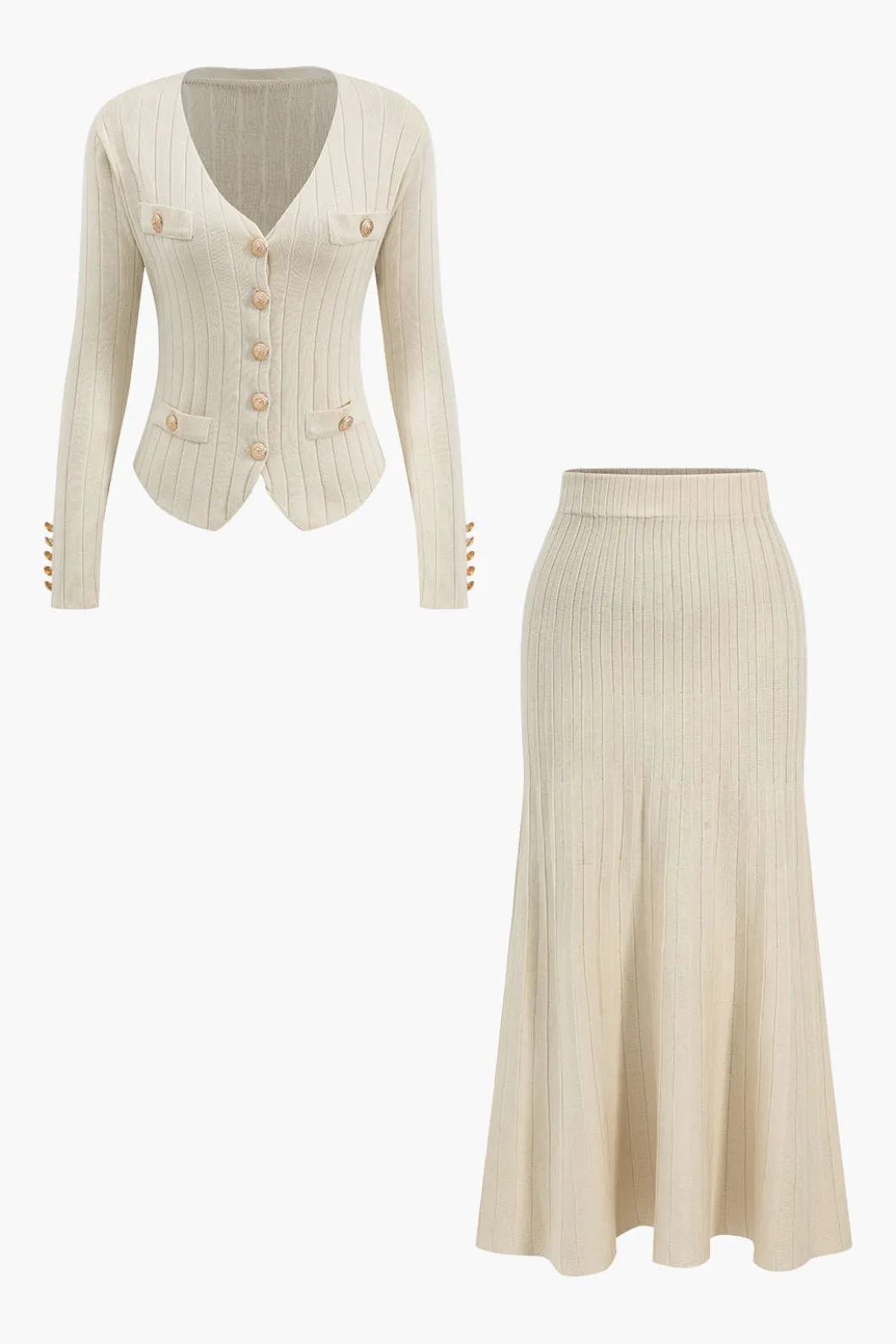 Knit Button Vest And Cardigan And Skirt Set>MICAS Outlet