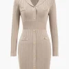 Knit Button V-Neck Hollow Out Long Sleeve Dress>MICAS Online