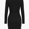 Knit Button V-Neck Hollow Out Long Sleeve Dress>MICAS Online