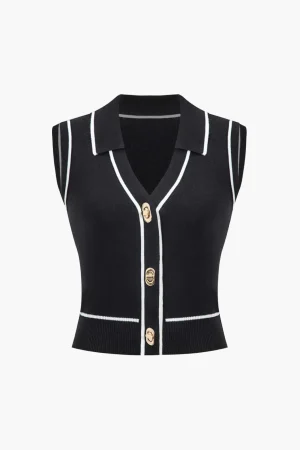 Knit Color Block Button Vest>MICAS Discount