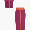 Knit Color-Block Button Tank Top And Skirt Set>MICAS Discount