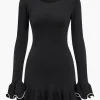 Knit Contrast Whipstitching Dress>MICAS Fashion