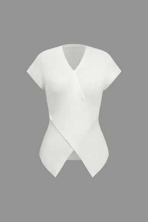Knit Crossed Asymmetrical Short-Sleeve Top>MICAS Outlet
