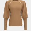 Knit Gold Button Gigot Sleeve Long-Sleeve Top>MICAS Outlet