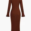 Knit Long Sleeve Button Dress>MICAS Outlet