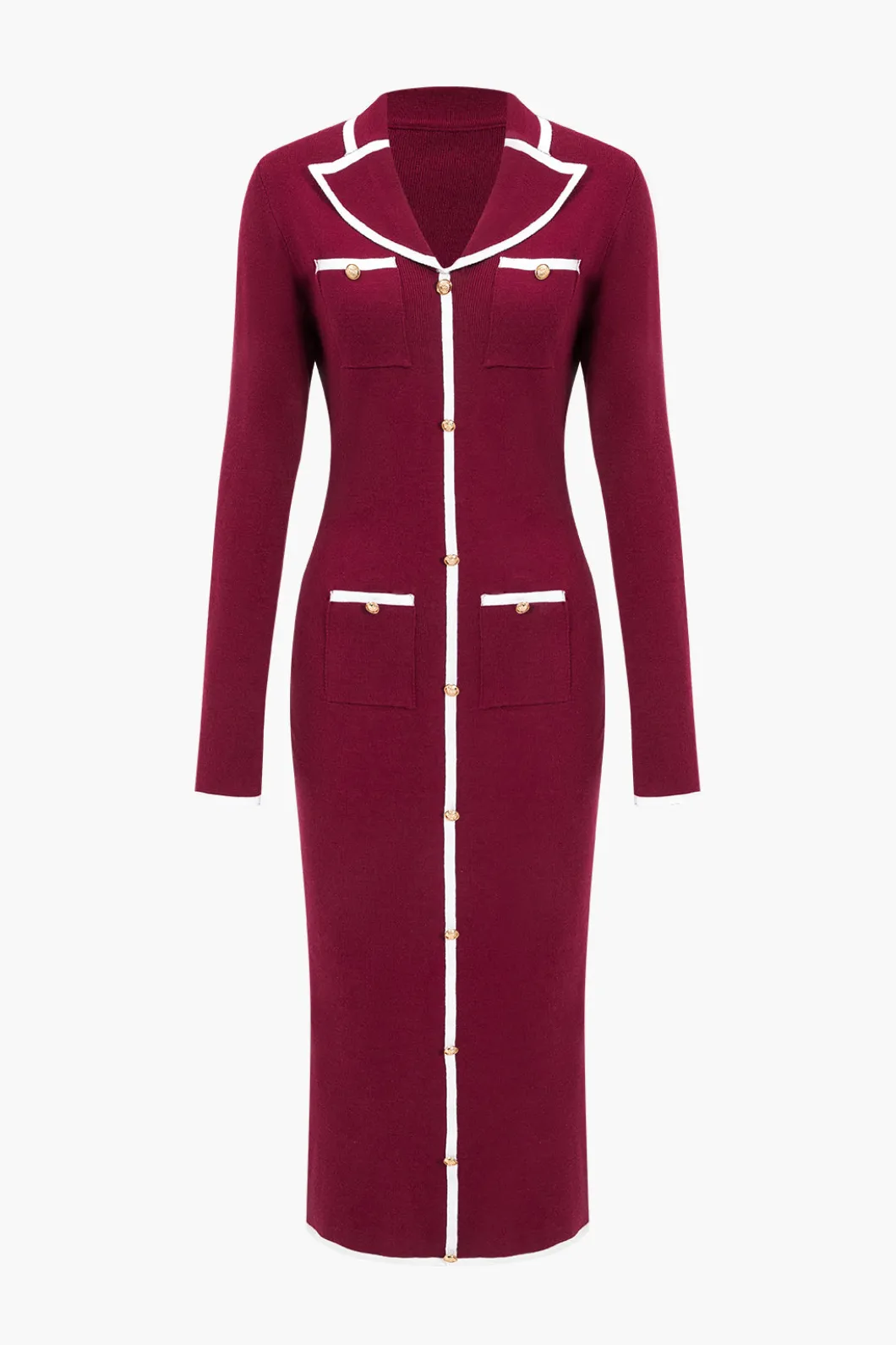 Knit Long Sleeve Button Pocket Dress>MICAS Clearance