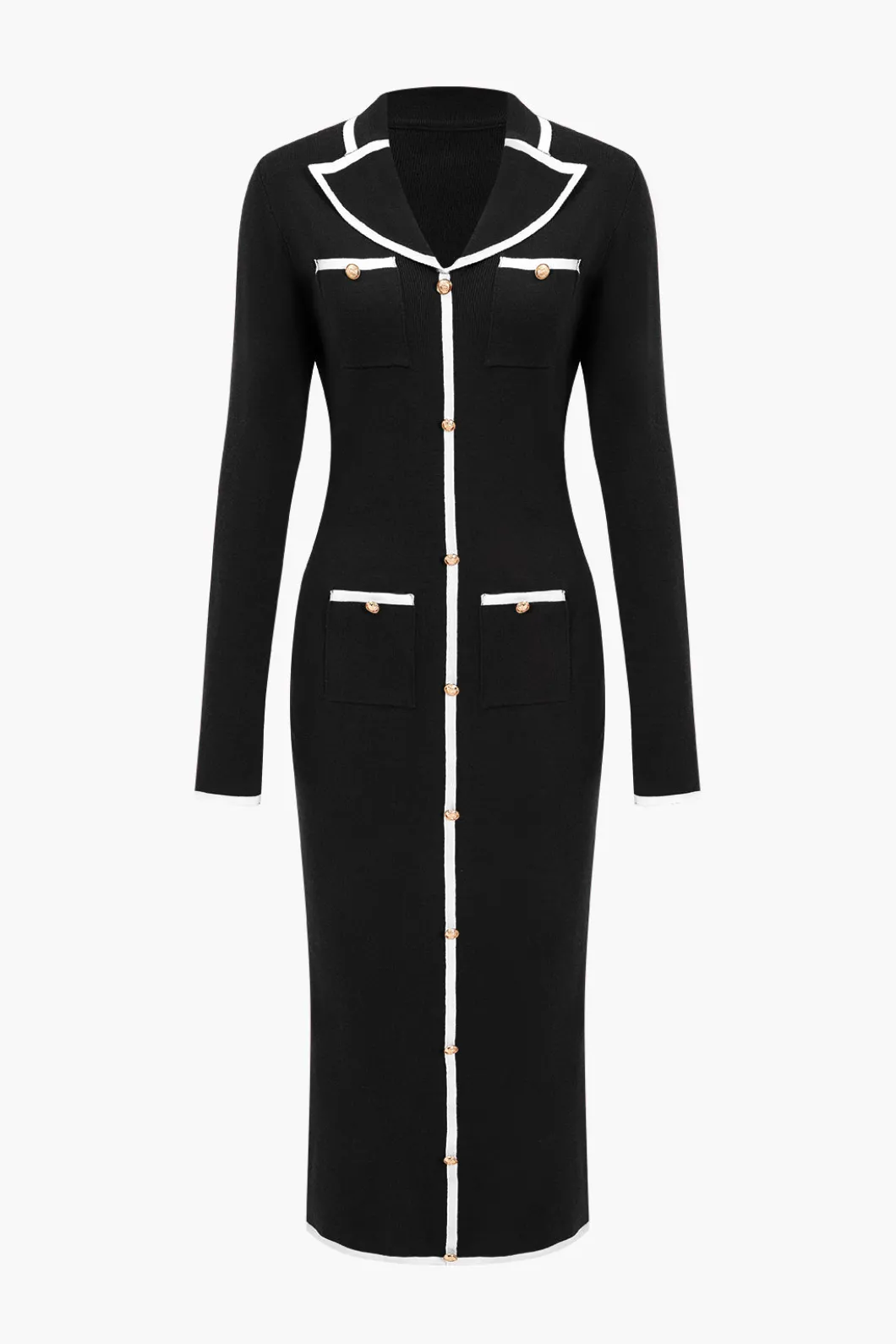 Knit Long Sleeve Button Pocket Dress>MICAS Clearance