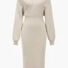 Knit Long Sleeve V-Neck Slit Dress>MICAS Sale