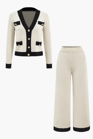 Knit Metallic Button Pocket Top And Pants Set>MICAS Hot