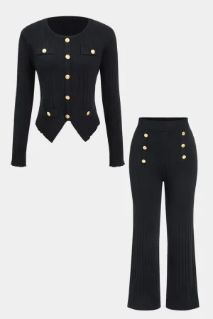 Knit Metallic Button Pocket Top And Trousers Set>MICAS Clearance