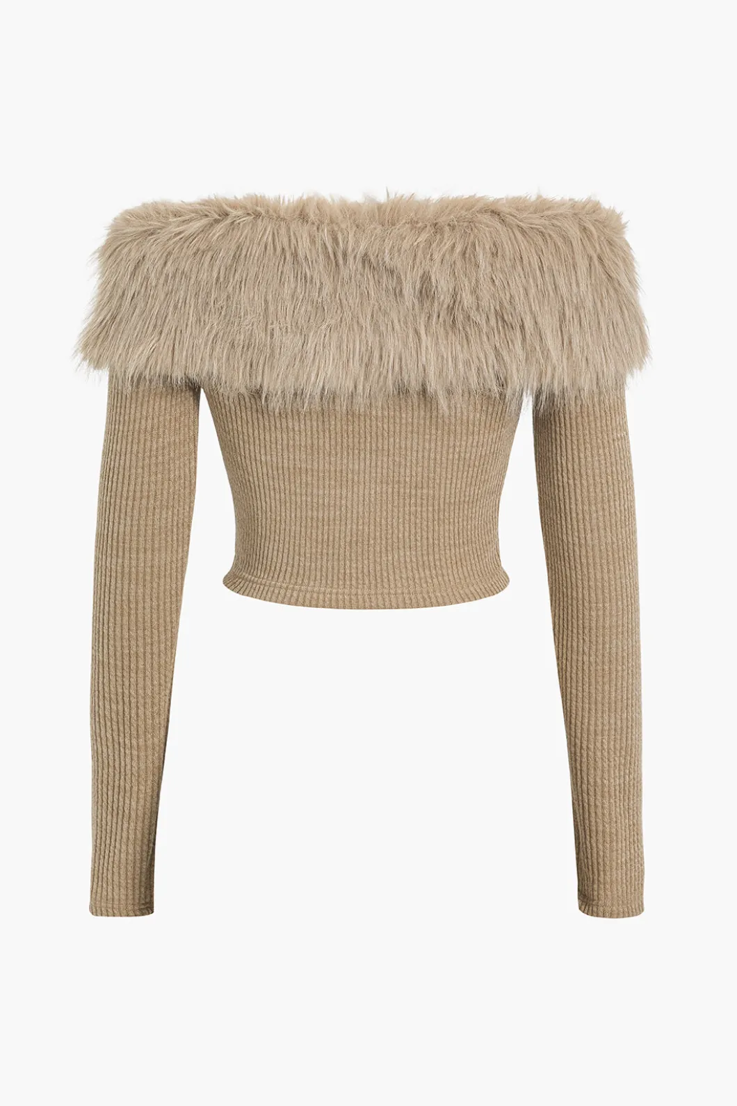 Knit Off Shoulder Patchwork Faux Fur Long-Sleeve Top>MICAS Clearance