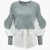 Knit Patchwork Sweater Long-Sleeve Top>MICAS Fashion