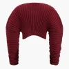 Knit Ruched Detail Long-Sleeve Cropped Top>MICAS Fashion