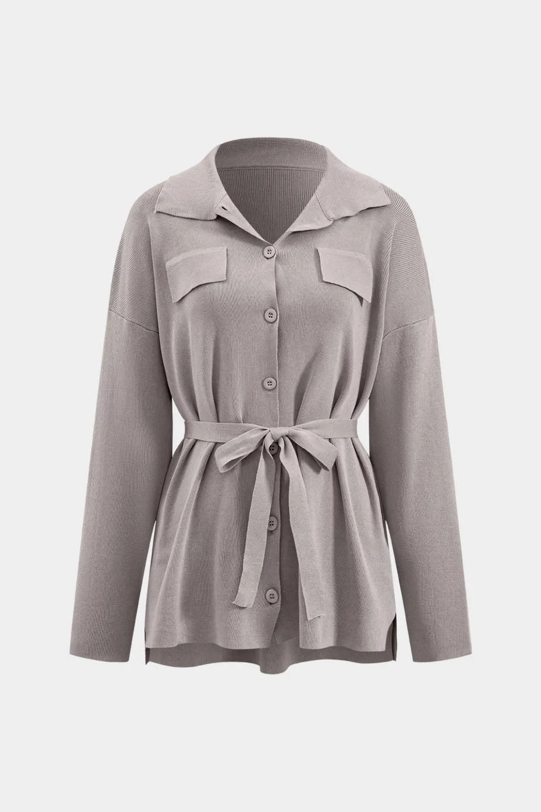 Knit Tie-Up Button Pocket Long-Sleeve Top And Trousers Set>MICAS New