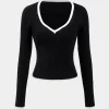 Knit V-Neck Long-Sleeve Top>MICAS Discount