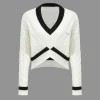 Knit V-Neck Patchwork Long-Sleeve Top>MICAS Fashion