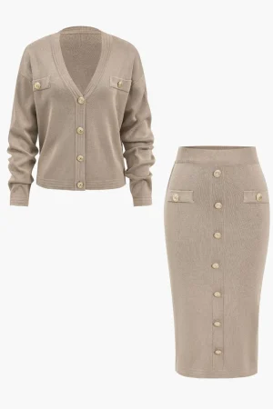 Knit V-neck Top And Skirt Set>MICAS Hot