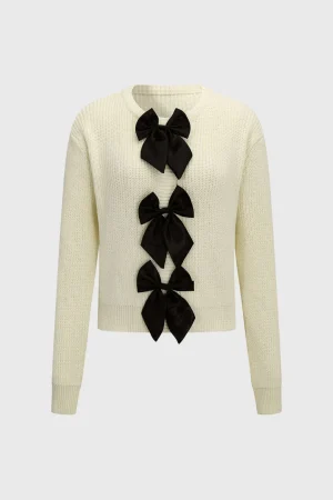 Knitted Bow Tie-Up Long-Sleeve Top>MICAS New