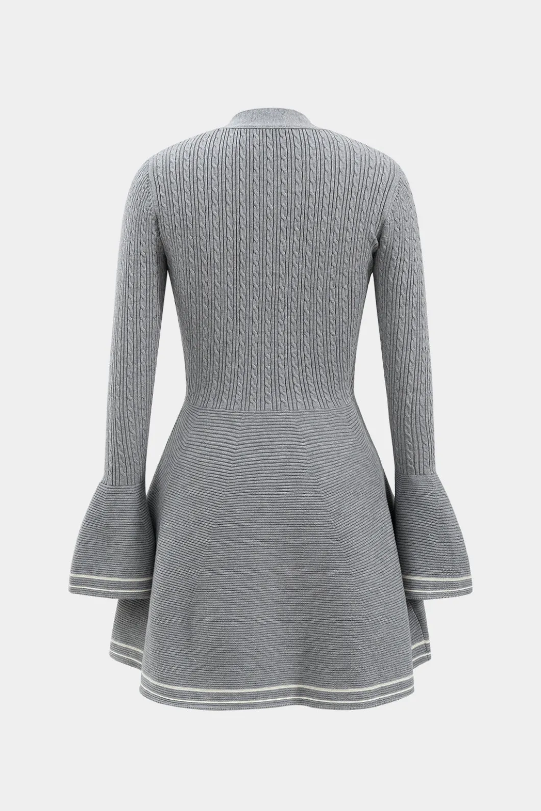 Knitted Button V-Neck Bell Sleeve Long Sleeve Sweater Dress>MICAS New