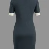 Knitted Contrast Short Sleeve Button Dress>MICAS Outlet