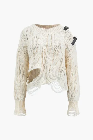 Knitted Cut Out Patchwork Belted Long-Sleeve Top>MICAS Discount