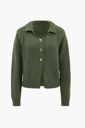 Knitted Metallic Button Long-Sleeve Top>MICAS Clearance