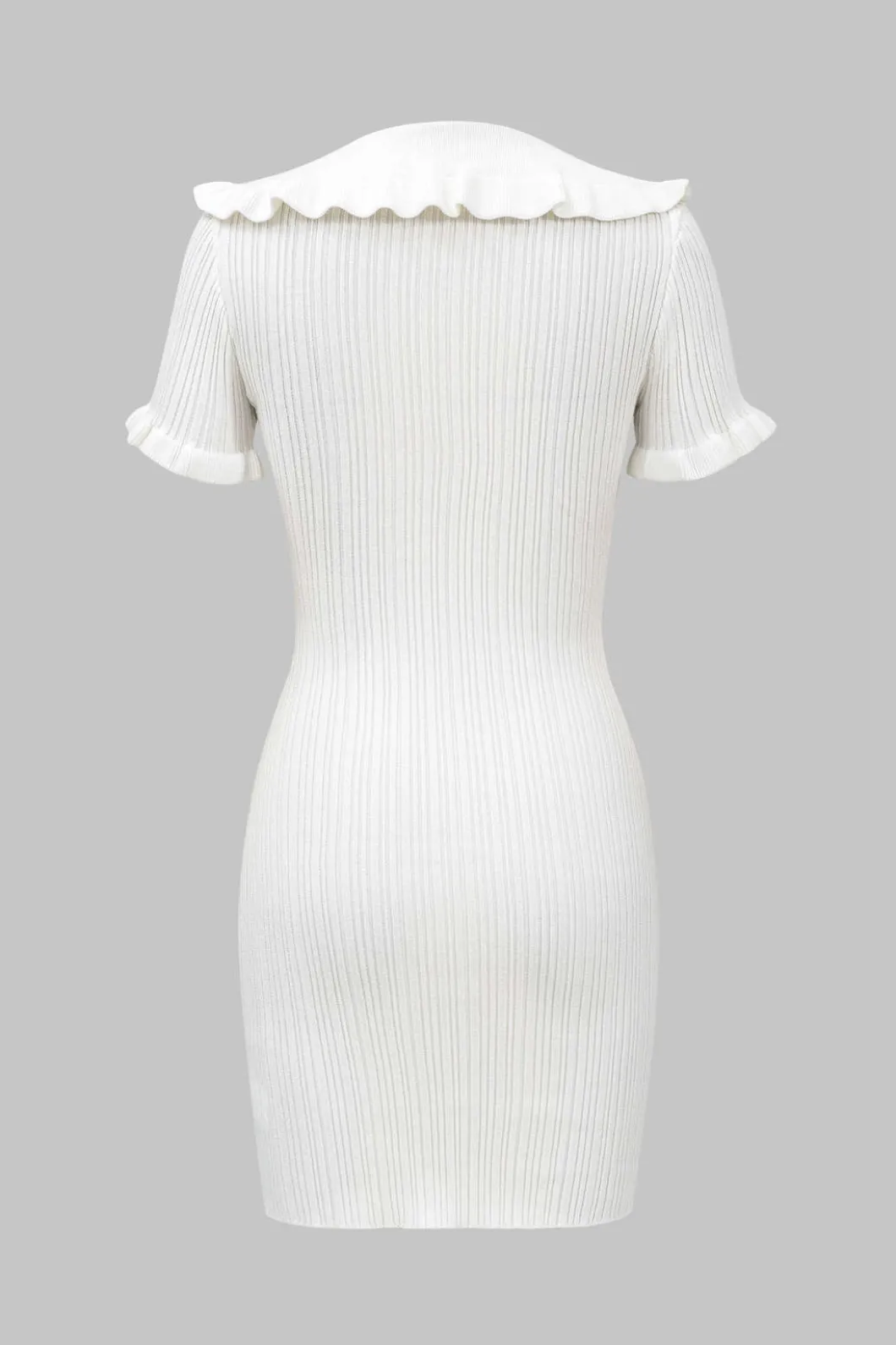 Knitted Metallic Button Ruffle Short Sleeve Dress>MICAS Best