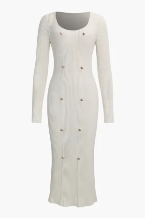 Knitted Metallic Long Sleeve Sweater Dress>MICAS Outlet