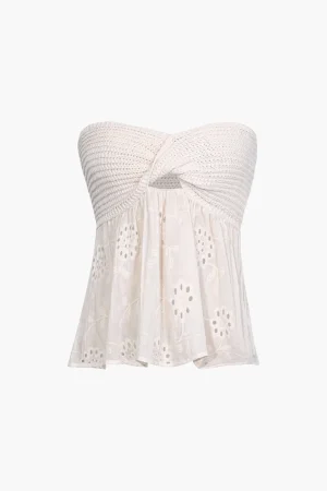 Knot Front Knit Embroidered Tube Top>MICAS Best