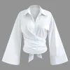 Knot Hem Bell Sleeve Wrap Shirt>MICAS Clearance