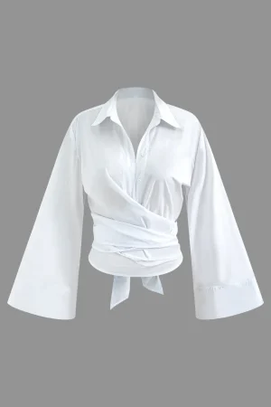 Knot Hem Bell Sleeve Wrap Shirt>MICAS Clearance