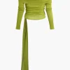 Knot Ruched Off Shoulder Top And Mini Skirt Set>MICAS Outlet