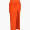 Knot Side Slit Knit Midi Skirt>MICAS Best