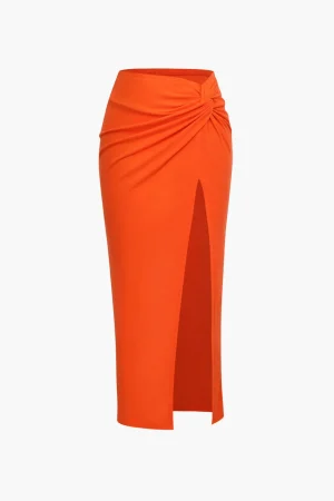 Knot Side Slit Knit Midi Skirt>MICAS Best