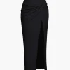 Knot Side Slit Knit Midi Skirt>MICAS Best