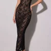 Lace Bustier Slit Slip Maxi Dress>MICAS Clearance