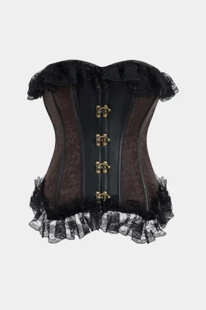 Lace Jacquard Metallic Button Strappy Corset Tube Top>MICAS Discount