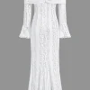 Lace Long Sleeve Strapless Maxi Dress>MICAS Fashion