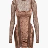 Lace Panel Velvet Mock Neck Long Sleeve Mini Dress>MICAS Hot