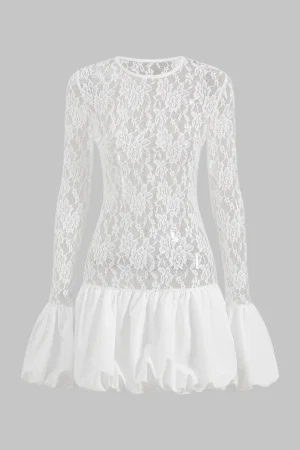 Lace Round Neck Bell Sleeve Mini Dress>MICAS Outlet
