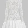 Lace Round Neck Bell Sleeve Mini Dress>MICAS Outlet
