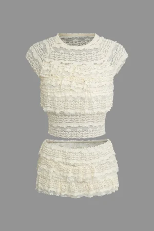 Lace Ruffle Crop Top And Skirt Set>MICAS Online