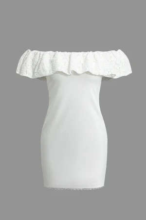 Lace Ruffle Neckline One Shoulder Mini Dress>MICAS Discount