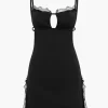 Lace Trim Backless Slit Mini Dress>MICAS Clearance