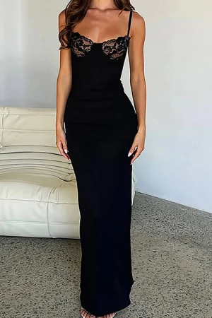 Lace Trim Patchwork Maxi Dress>MICAS Fashion